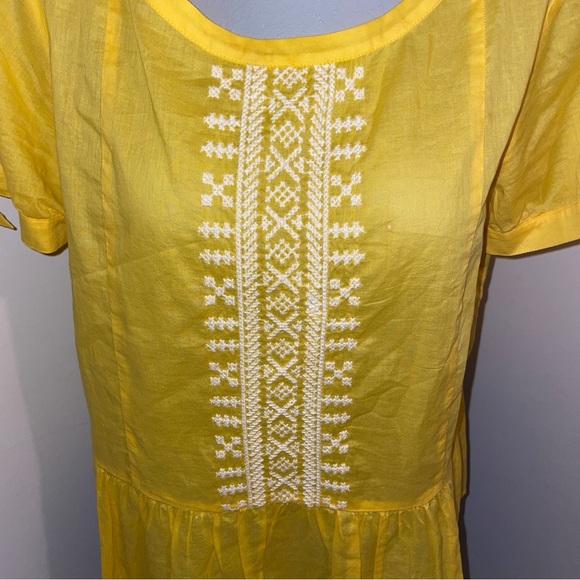 J Crew Shirt Short Sleeve Peplum Embroidered Tie Sleeve Yellow Cotton 10 - Picture 3 of 8
